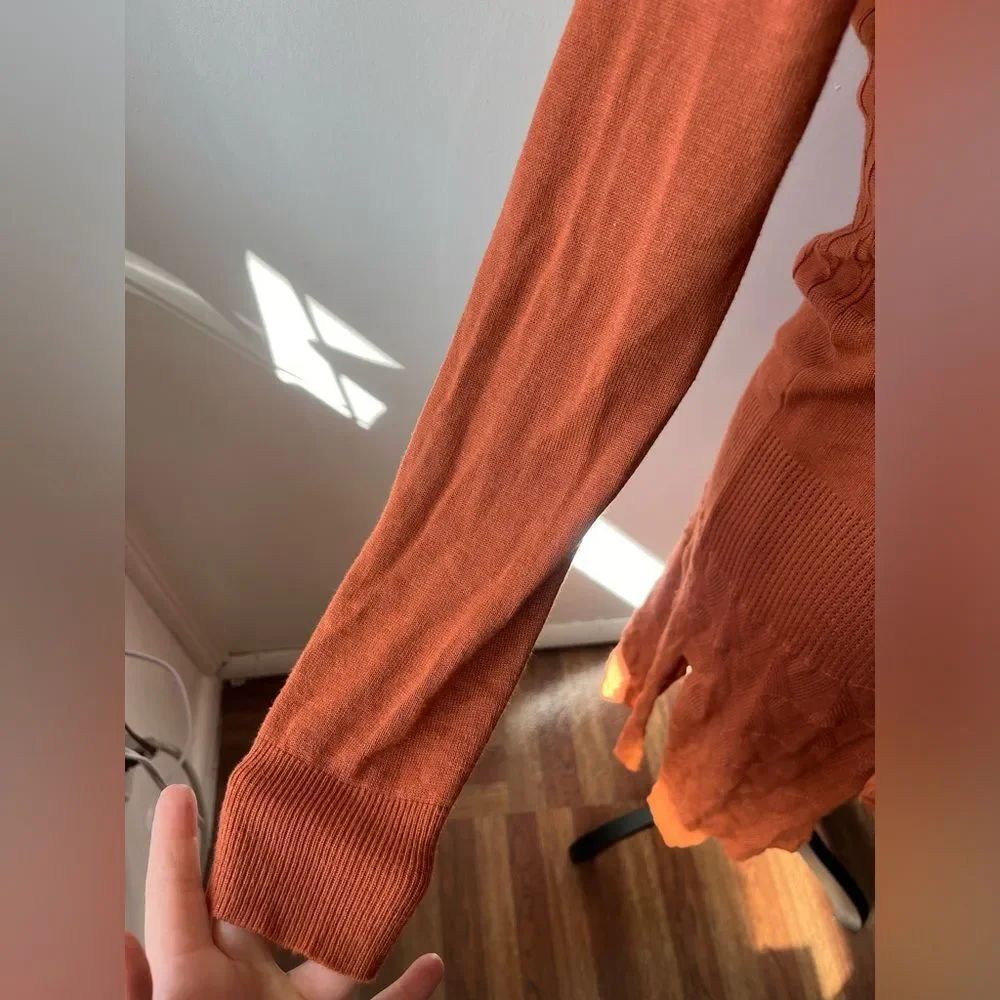Dreamers Maxi Length Knit Crochet Cardigan Burnt Orange Boho Fall Lagenl… - Picture 9 of 11